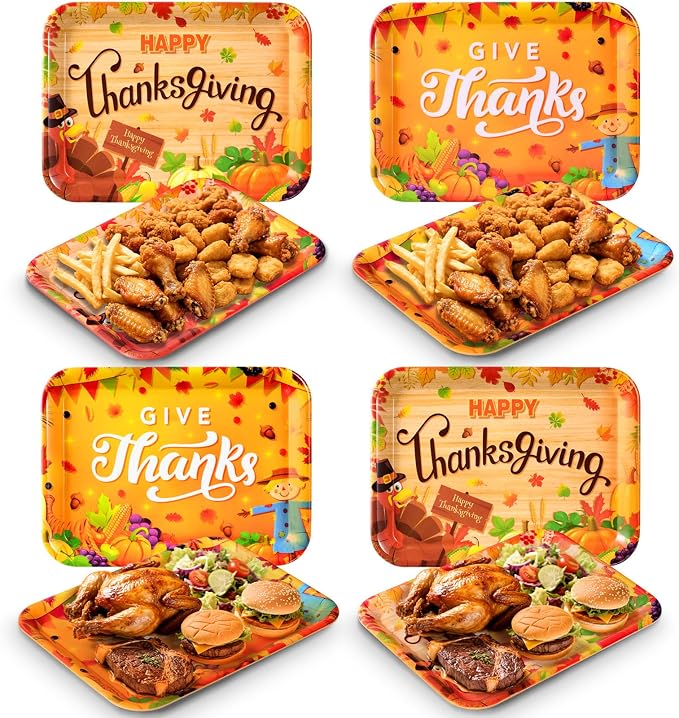 Vesici 4 Pack Thanksgiving Melamine Serving Trays, 13 x 10 Inch Rectangular by Vesici