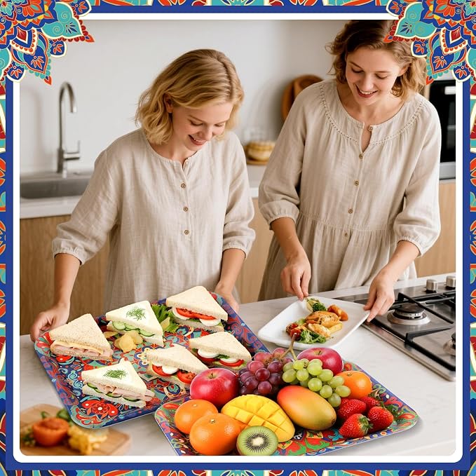 Vesici 4 Pack Mandala Melamine Serving Trays, 13 x 10 Inch Rectangular - Image 4
