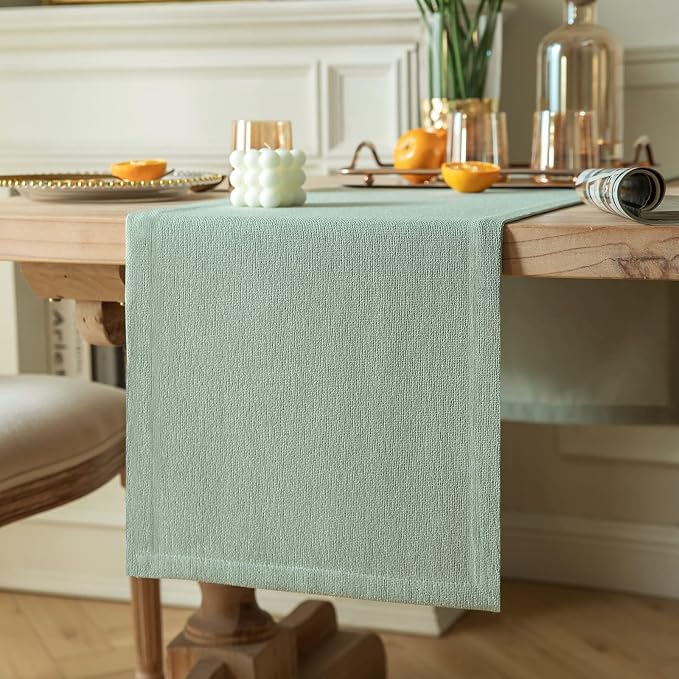 Burlap Style Farmhouse Table Runner, 14x108 Inches Seafoam | Thick Durable by ZEEMARTONLINE