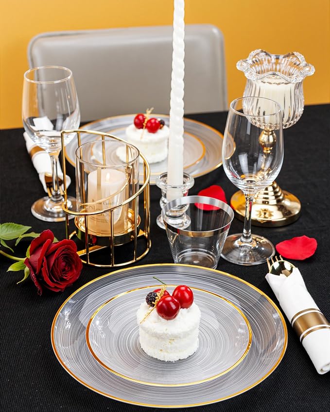 Morejoy 175PCS Clear Gold Plastic Plates - Image 5