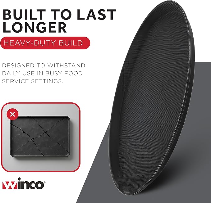 Winco 14" Black Premium Round Fiberglass Glass Tray | Restaurant service - Image 7