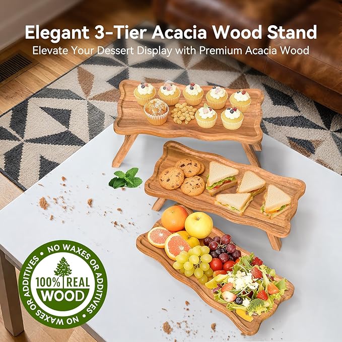 Acacia Wood 3 Tier Cupcake Stand, Serving Tray - Image 3