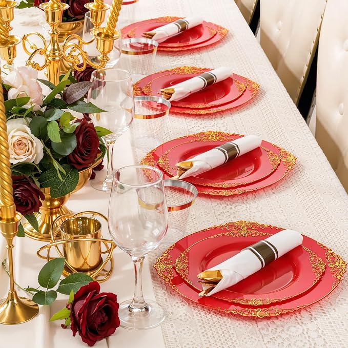 Nervure 100Pcs 7.5'' Red Plastic Plates, Disposable Plates - Image 5