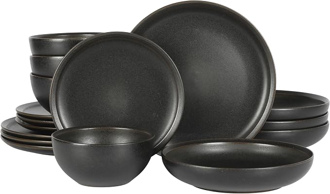 Gibson Elite Beckett Stoneware Matte Reactive Glaze 16 Piece Plates and Bowls by GibsonHomewares