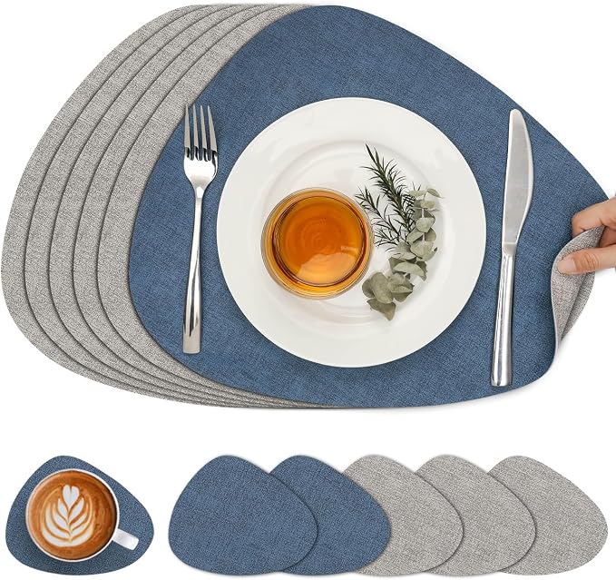 Faux Leather Placemats Set of 6, Dual Sided by Chitomars