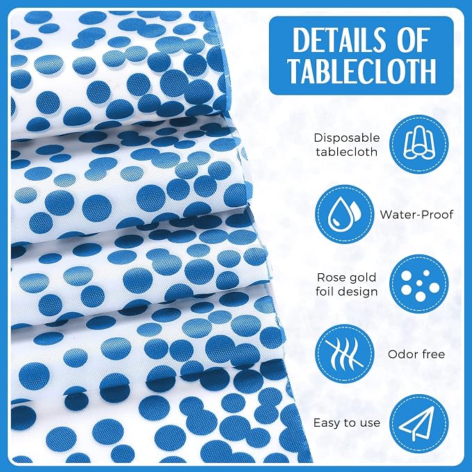 8 Pack Winter Baby Blue and White Disposable Plastic Tablecloths and Satin - Image 3
