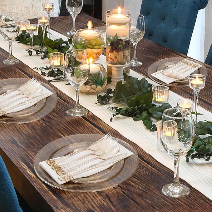 175 Pieces Gold Glitter Disposable Dinnerware Set - Image 6
