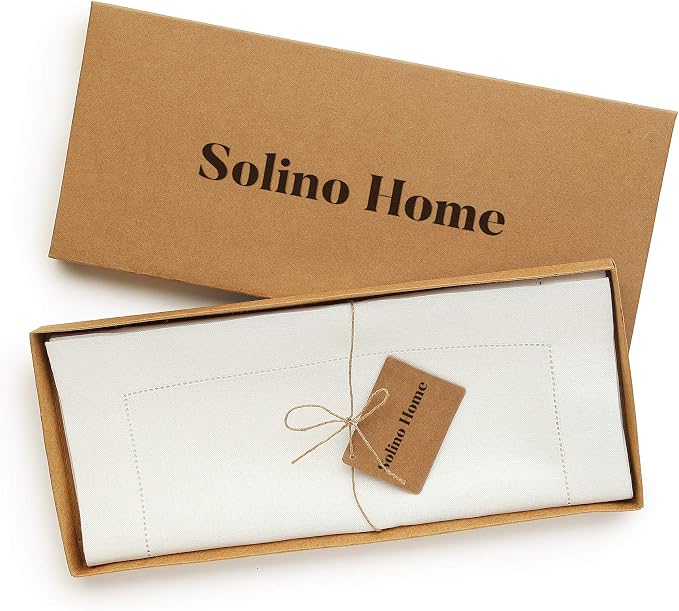 Solino Home 100% Linen Table Runner Ivory, Classic Hemstitch 14 x 108 in | - Image 5