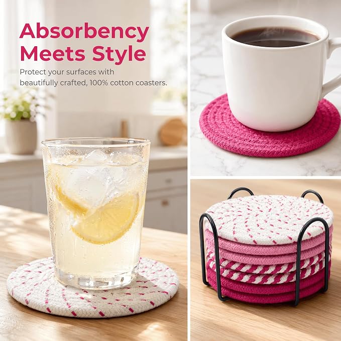 8 Pack Pink Coasters for Desk, Cute Coasters, House Essentials for New - Image 6