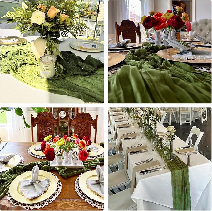 10 Pack Olive Green Cheesecloth Table Runner 6FT Boho Gauze Fabric Table Runner - Image 7