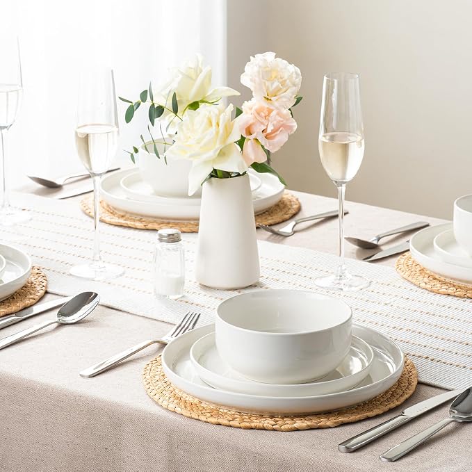 EWFEN Plates and Bowls Sets, 24 Pieces Ceramic Dinnerware Set - Image 8