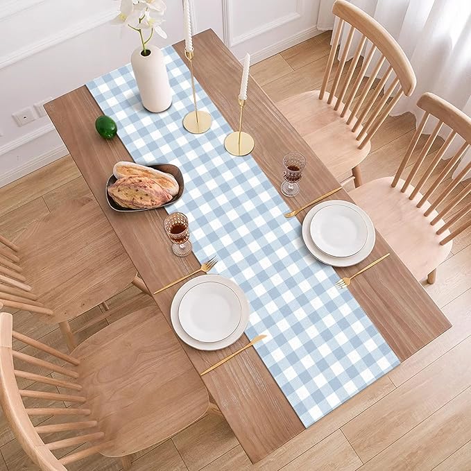 Dusty Blue Gingham Table Runner Light Blue Checkered Boy Girl Baby Shower - Image 4