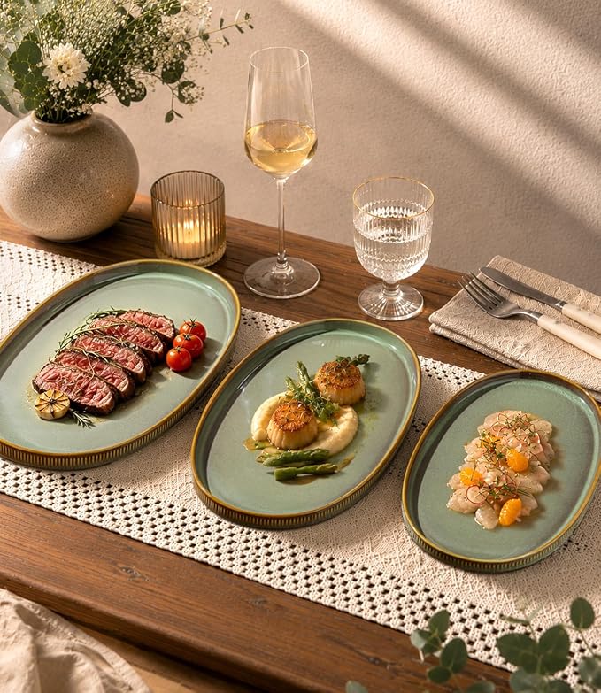 Ceramic Serving Platter Set of 3, Oval Serving Plates and Dishes | - Image 5