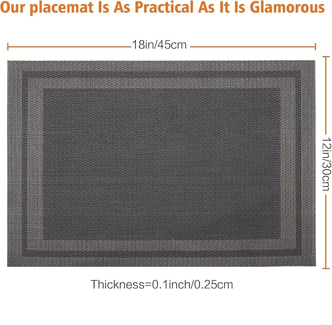 Placemats Set of 12, Vinyl Woven Black Non Slip Table Mats | Heat Resistant - Image 2