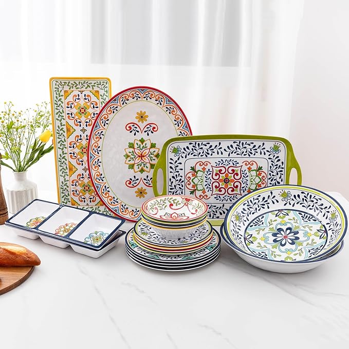 Talavera Melamine Large Serving Bowl, 13.75" x 2.75" Mixing, Pasta Serving - Image 6