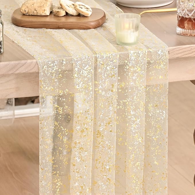 Artoid Mode Gold Gauze Champagne Table Runner 120 Inch 10FT, Glitter Metallic by ArtoidMode