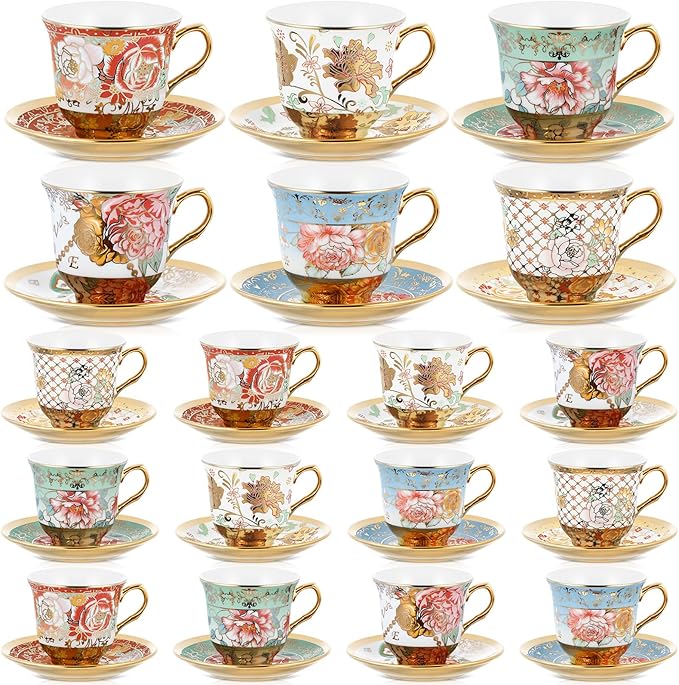 Teenyyou Set of 18 Tea Cups and Saucers Tea Party Decorations Floral Porcelain by Teenyyou
