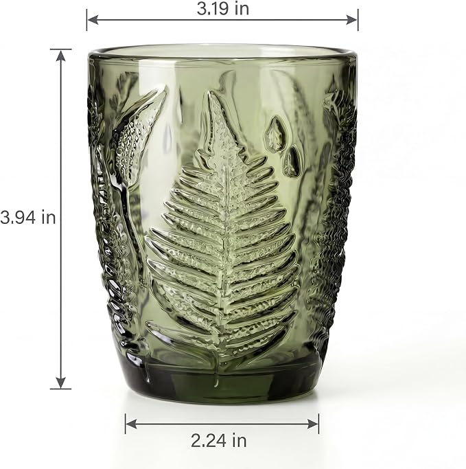 Vintage Green Drinking Glass, 10 oz Hand-Pressed Deep Textured Glass Cup - Image 7