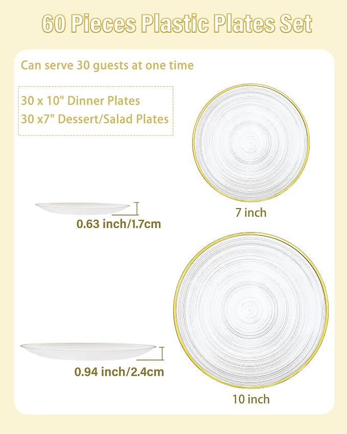 Morejoy 60Pcs Clear Plastic Plates, Modern swirl design Plate Include 30Clear - Image 3