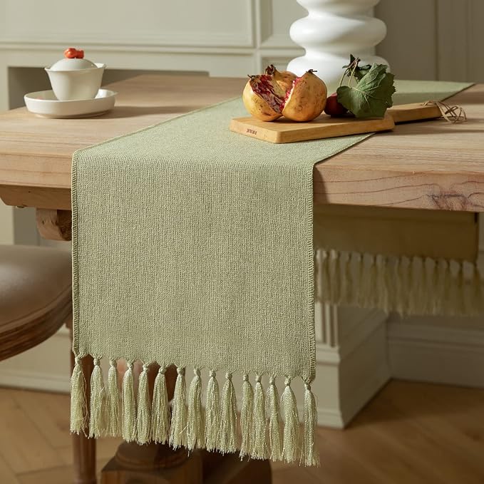 Sage Green Table Runners 36 Inches Long, Burlap Linen Style Rustic Farmhouse by ZEEMARTONLINE