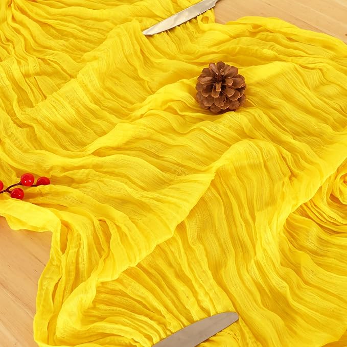 1 Pack Yellow Cheesecloth Table Runner 120 Inch Boho Wedding Decor | - Image 5