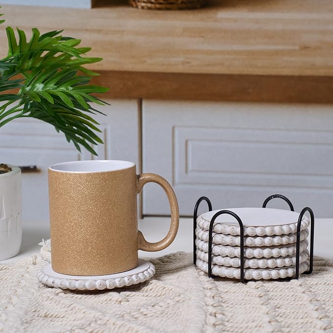 GENMOUS 6 Pack Farmhouse Wooden Bead Coasters - Image 9
