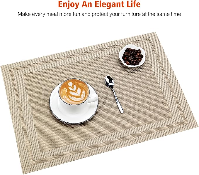 Placemats Set of 12, Vinyl PVC Heat Resistant Washable Placemats Set, Non Slip - Image 7