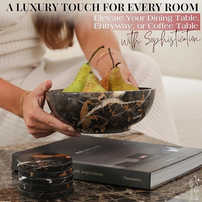 Gusto Nostro 8" Luxury Black Marble Decorative Bowl - Image 4