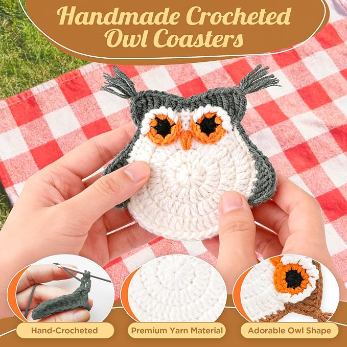 Crochet Animal Coasters, Handmade Owl Coasters - Image 4