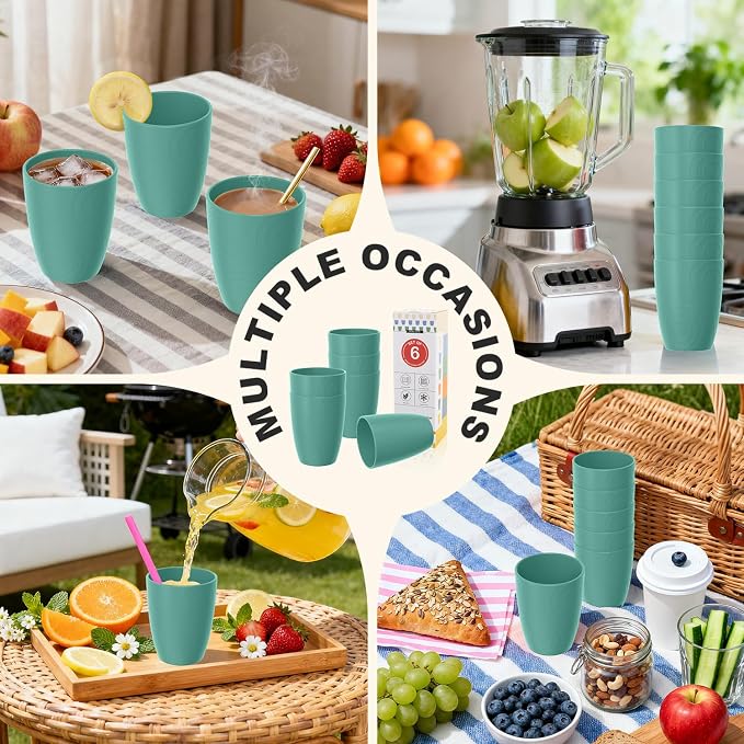 Wheat Straw Plastic Cups Set 6 PCS, 12 OZ Unbreakable Reusable Plastic Cups - Image 8