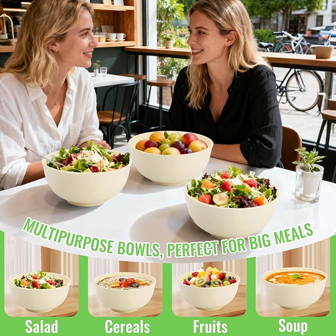 Large Wheat Straw Bowls Set of 6, 60 OZ Unbreakable Serving Bowls, Microwave - Image 6