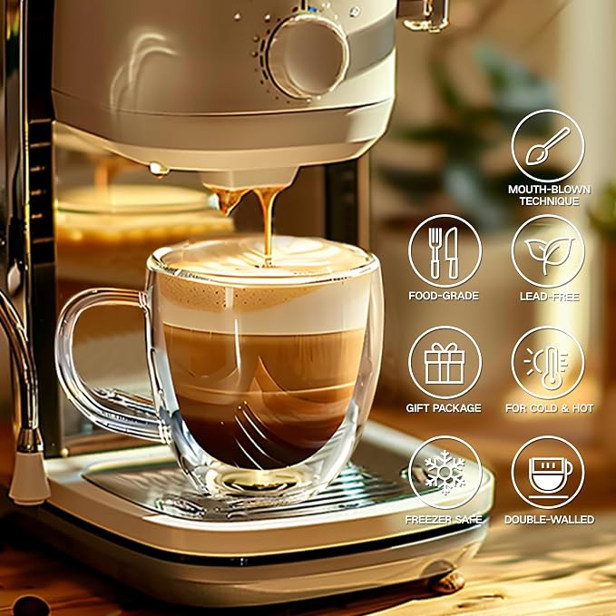 YMMIND Set of 4 Double Walled Glass Coffee Mugs 8 Ounces Insulated Layer Coffee - Image 3