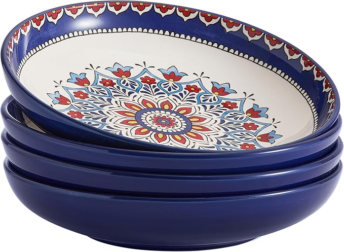 Bico Boho Totem Pasta Bowls, 35oz Salad Bowl Set of 4, Large Ceramic Serving by Bico