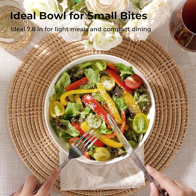 Y YHY 7.8'' Pasta Bowls for Small Portions, 22 Ounce Salad White Bowl Plates - Image 3