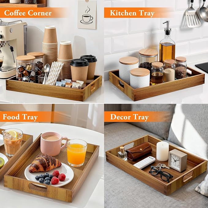 Serving Trays - 2 Pack, Large | Acacia Wood Serving Platters - Image 6
