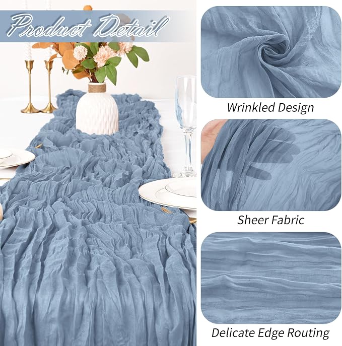 15 Pack Dusty Blue Cheesecloth Table Runner 17 x 108 inch Cheese Cloth Table - Image 3