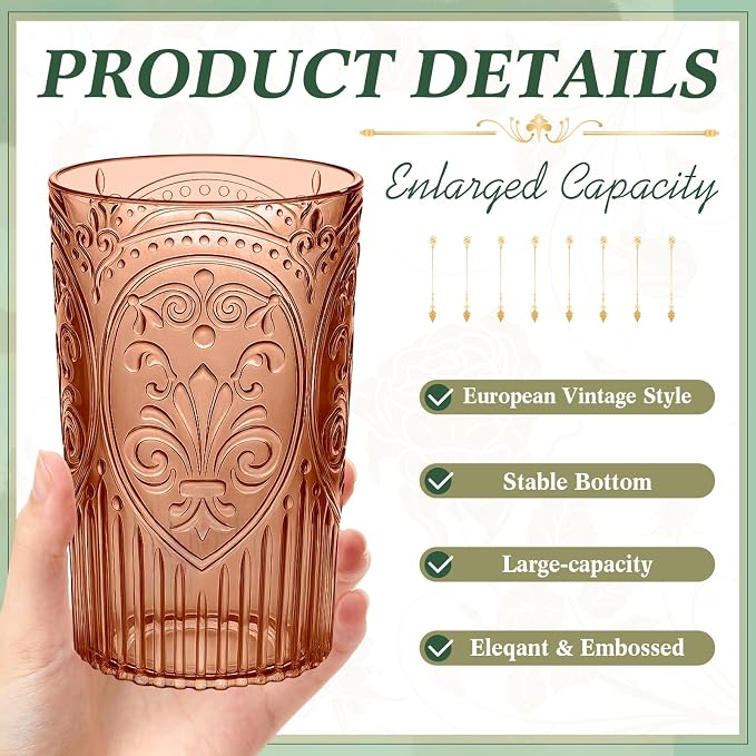24 Pcs 16 oz Plastic Vintage Drinking Glasses Stemless Ribbed Highball Glasses - Image 3