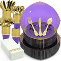 AIRE Purple Gold Plastic Plates Set, leakproof non-bending, heavy-duty by AIRE