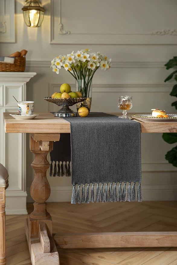Graphite Grey Table Runners 60 Inches Long, Burlap Linen Style Rustic Farmhouse - Image 3