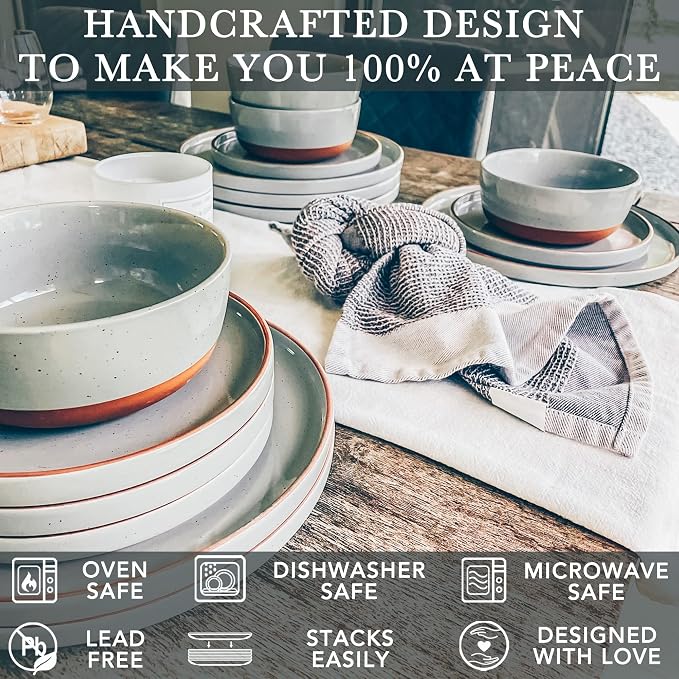 MORA Ceramic Flat Dinner Plates Set of 6, 10.5 in High Edge Dish Set - Image 4