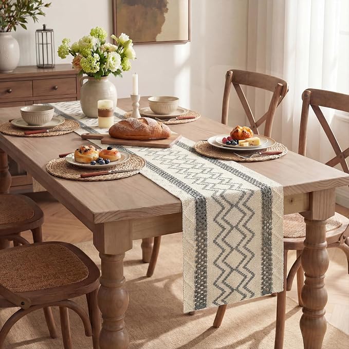 Artoid Mode Dark Grey Stripe Diamond Woven Table Runner 12x48 Inch | Holiday - Image 5