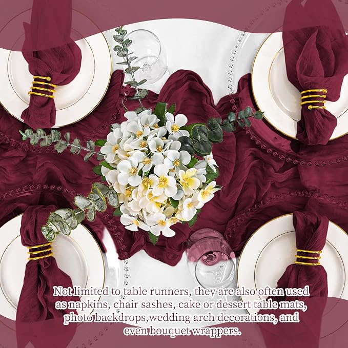 8 Pack Burgundy Table Runner 17 x 108inch Cheesecloth Table Runner Boho Gauze - Image 7