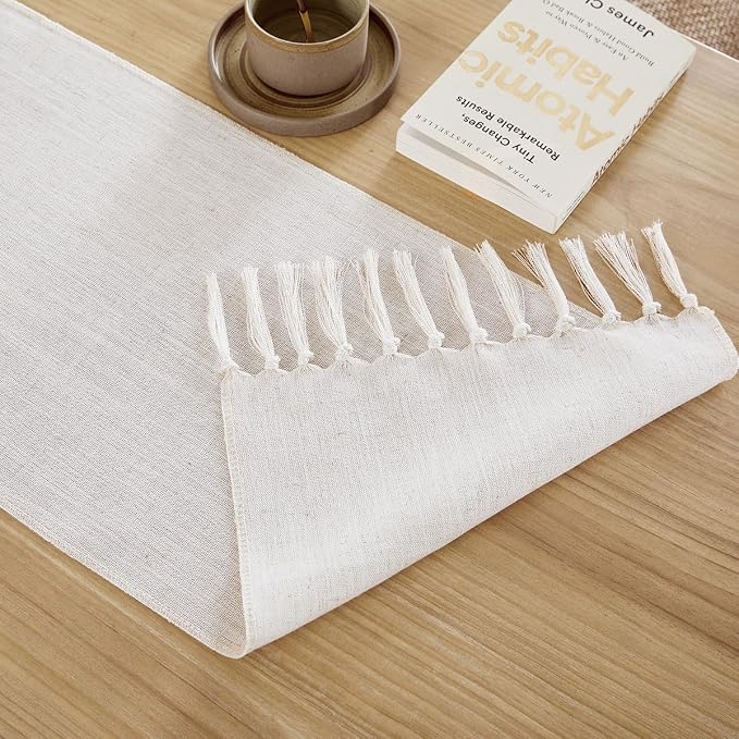 Cotton Linen Table Runner, 13x72 Inch, Off White - Image 4