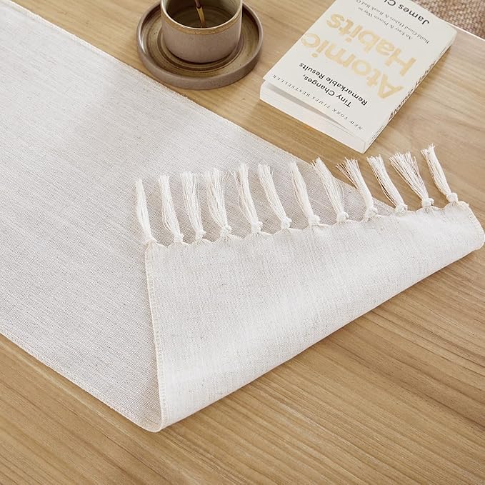 Cotton Linen Table Runner, 13x108 Inch, Off White - Image 4