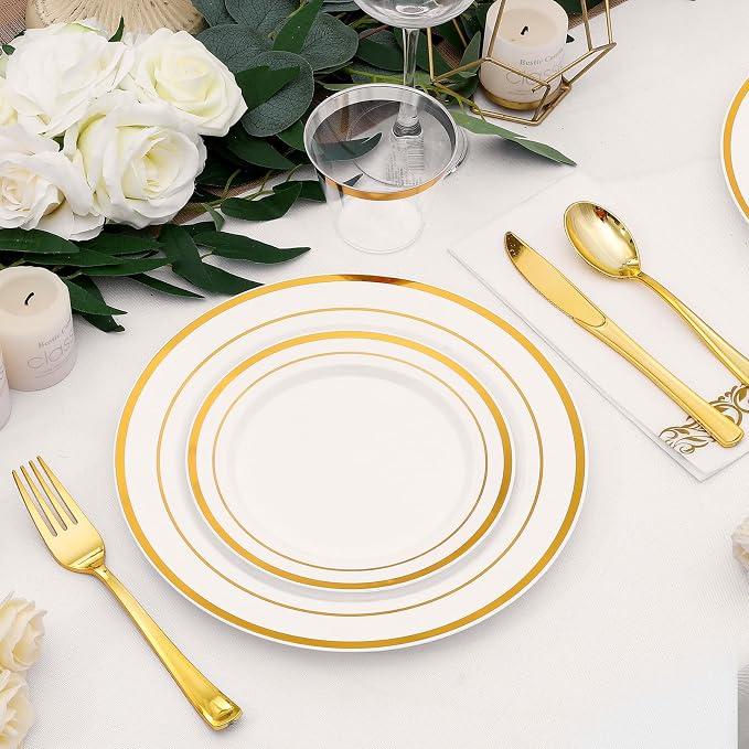 700-Piece Gold Rim Plastic Dinnerware Set - Image 3