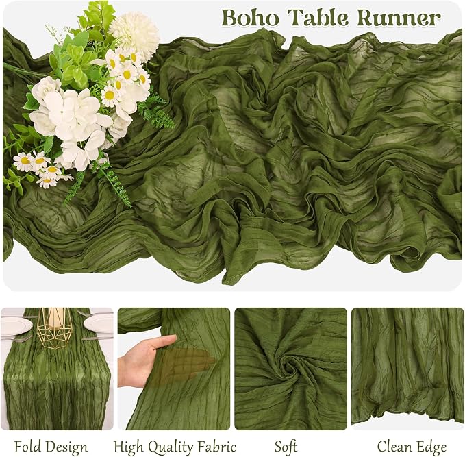 10 Pack Olive Green Cheesecloth Table Runner 10FT Boho Gauze Fabric Table - Image 3