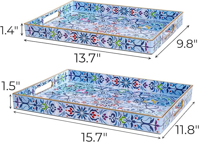 Hiceeden Set of 2 Boho Floral Serving Tray - Image 2