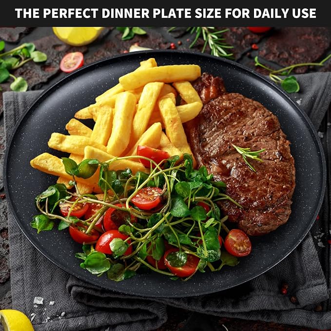 MISS BIG Wheat Straw Plates Set of 4, 10 Inch Black Dinner Plates, BPA Free | - Image 5