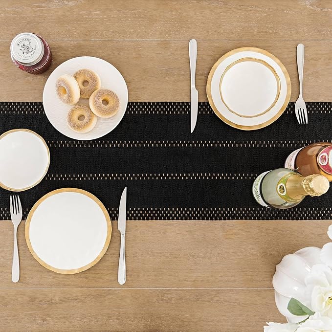 Macrame Style Boho Table Runner, 12x36 Inch Black | Woven Boho Table Runner - Image 4