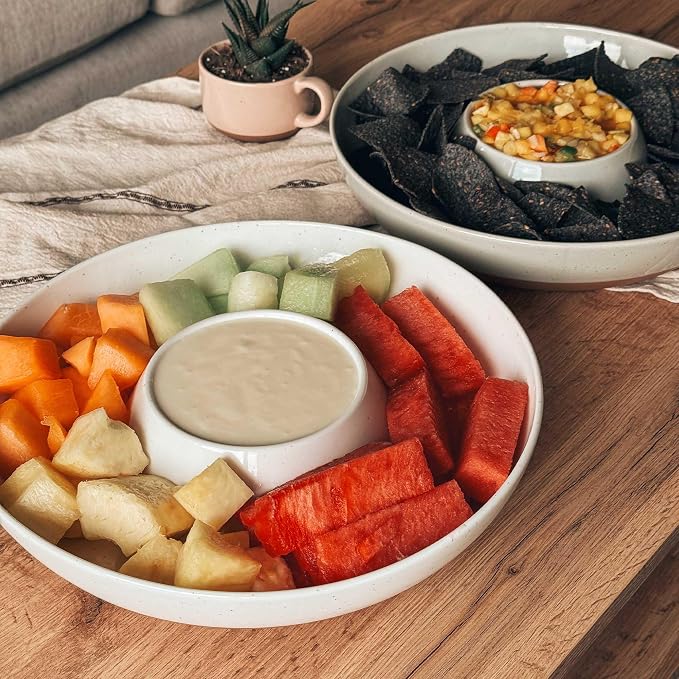 Mora Ceramic Chips and Dip Serving Tray: Large Divided Party Bowl Set - Image 6